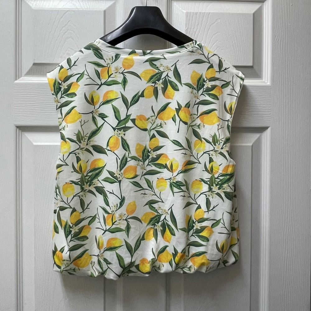 Marc New York Shirt Women's Medium Lemon‎ Print Cropped Bubble Sleeveless Top - Picture 6 of 13